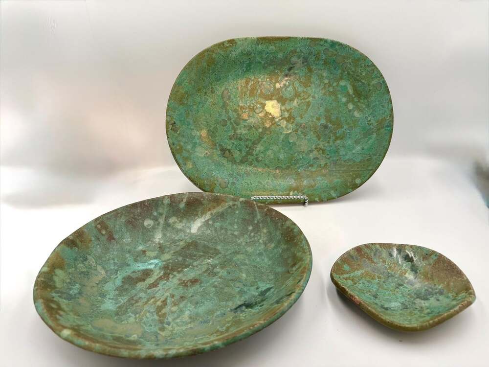 Handmade Ceramic Chip and Dip Set + Serving Platter — Verdigris Bronze Glaze, St